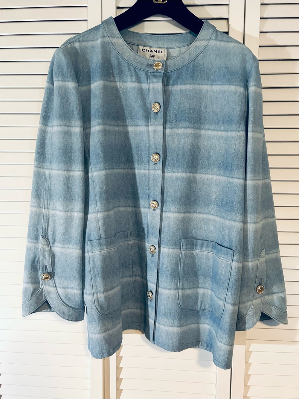 CHANEL Blue Plaid Button-Front Jacket